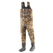High Quality Men's Camo Chest Neoprene Wader Suit Hunting Waders with 400g Rubber Boots